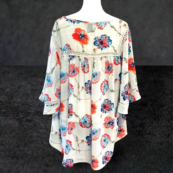 Chelsea & Theodore Woman Floral Boho Tunic top Off-White Floral S2X - Picture 3 of 9